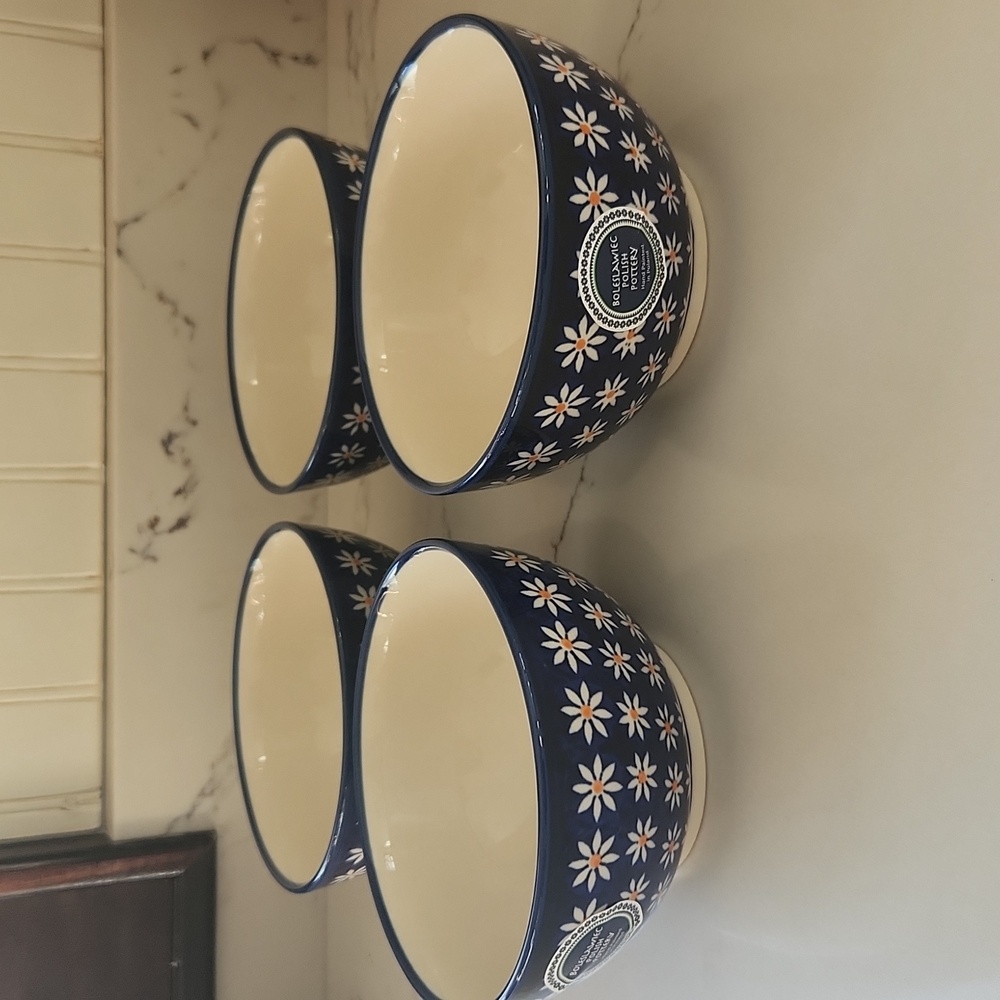 Boleslawiec Polish Pottery Daisy Floral Bowl Set Of 4